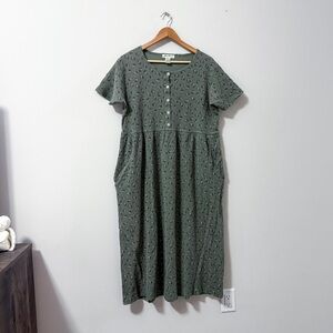 Vintage Waffle Knit Floral Maxi Nightgown Eddie Bauer 100% Cotton Short Sleeve